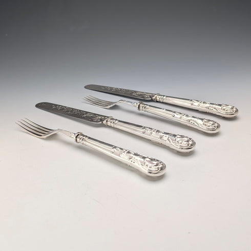 1836 British Antique Pure Silver Handle Dessert Cutlery, 2 Pairs, Charles Needham